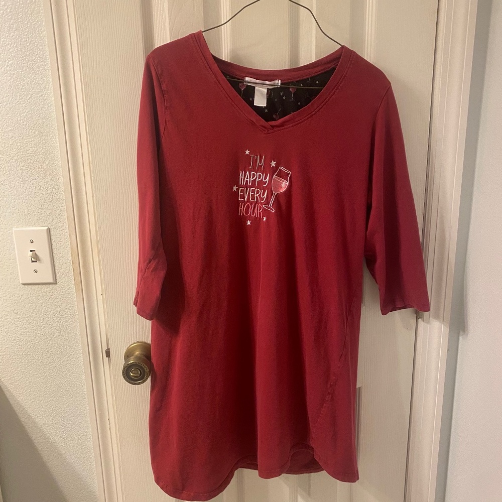 Pillow Talk 3/4 Sleeve Wine  Night Gown I’m Happy Every Hour XL